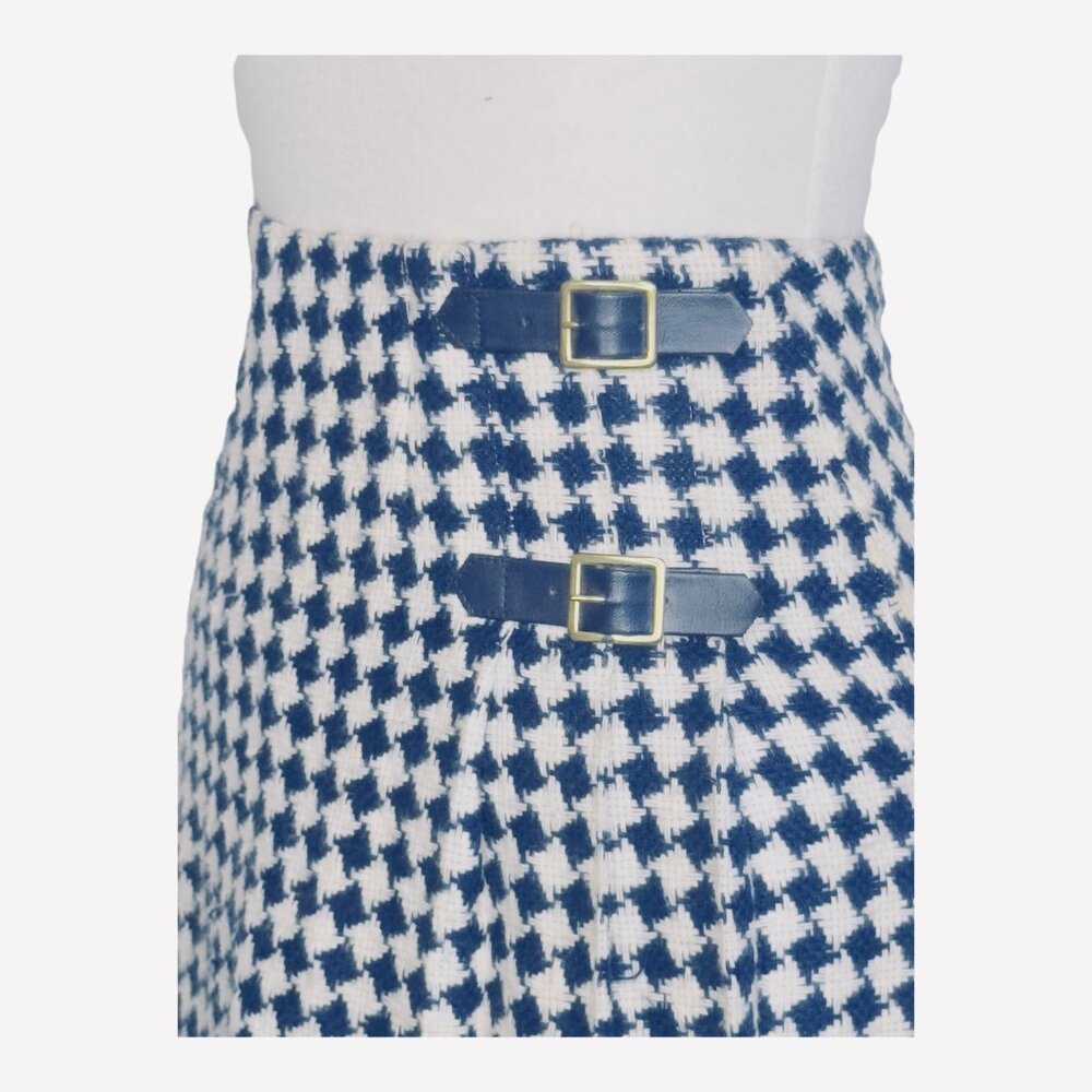 Sears Roebuck Jr High Girl Vintage 80s Houndstooth 6J Pleated Skirt Belt Buckles - Picture 7 of 9